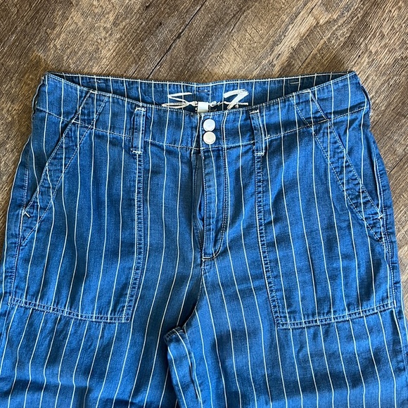 Seven7 Wide Leg Pant Cotton Size 10 Blue & White stripe - Picture 2 of 5